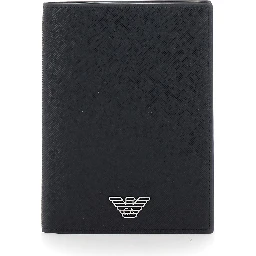 black Cardholder with metallic logo on the front in tech fabric for men