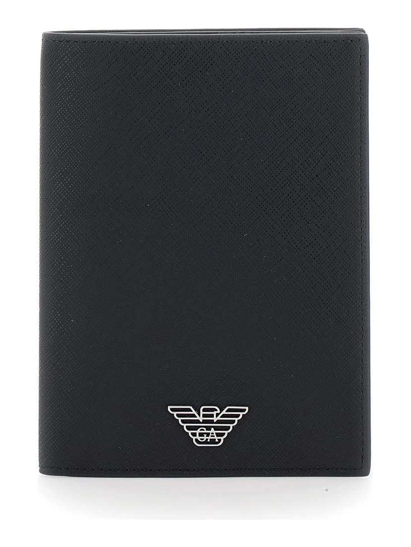 black Cardholder with metallic logo on the front in tech fabric for men