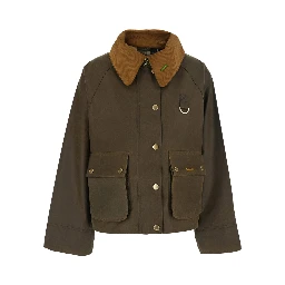 MODERN SPEY green Jacket with wide collar and logo lettering in waxed cotton for women