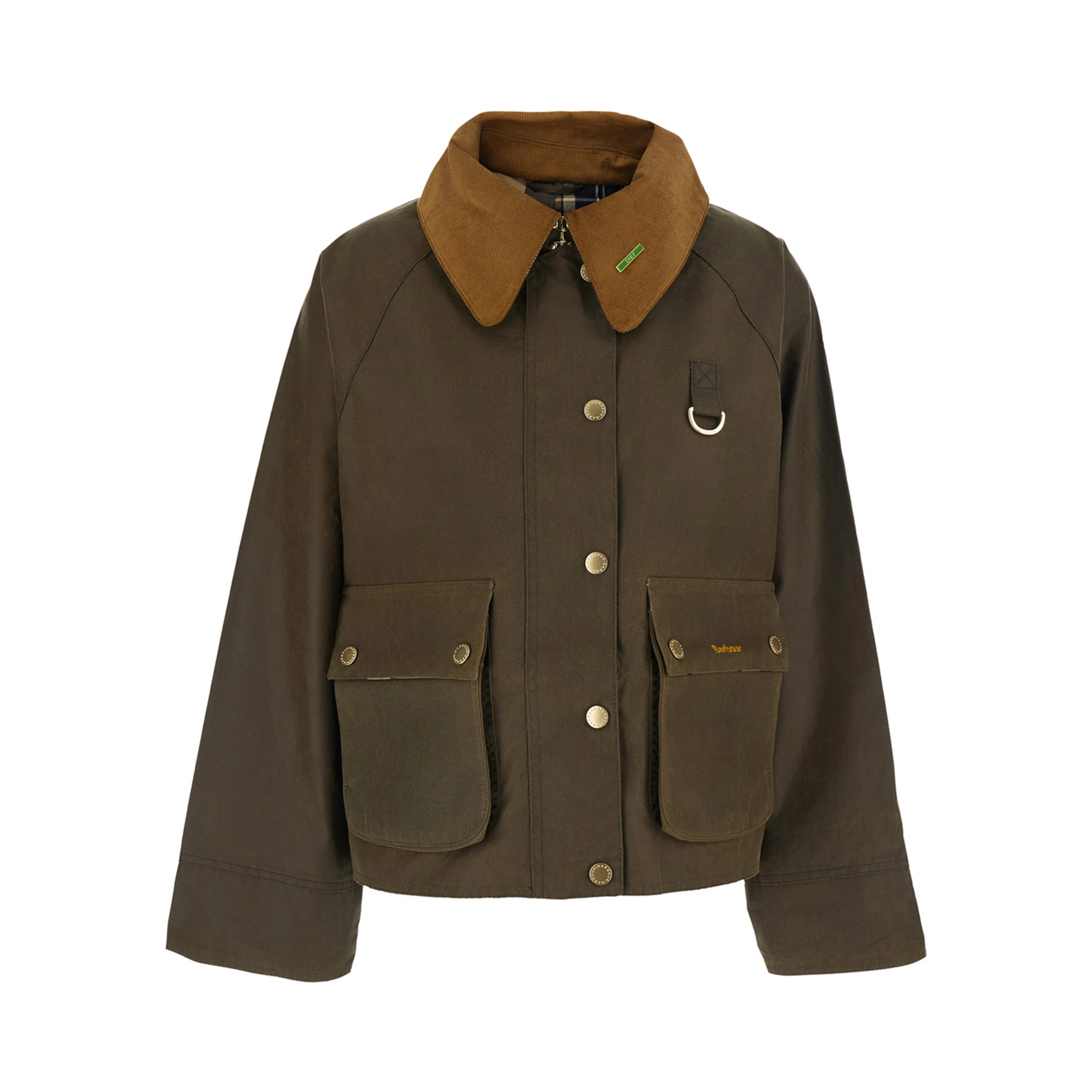 MODERN SPEY green Jacket with wide collar and logo lettering in waxed cotton for women