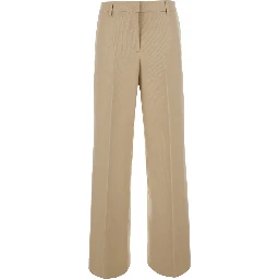 Francoise Beige Pants with a welt pocket on the back in wool and cotton blend for women