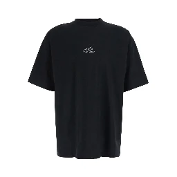 Black Crew Neck T-Shirt with Logo Lettering on Front and Back in Cotton for Men