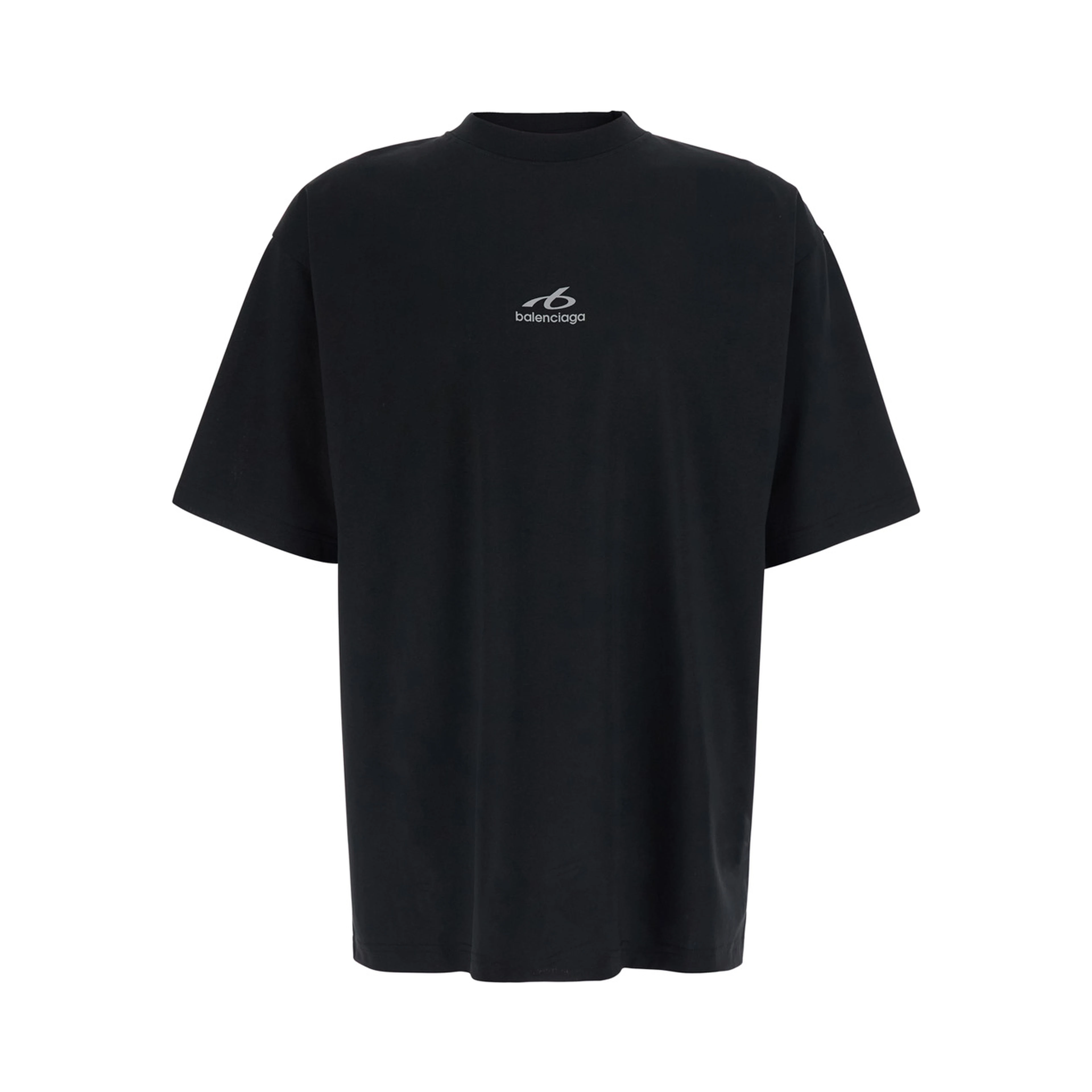Black Crew Neck T-Shirt with Logo Lettering on Front and Back in Cotton for Men