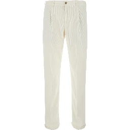 White Chino Pants with Front Pleats and Logo Patch on the Back in Velvet for Men
