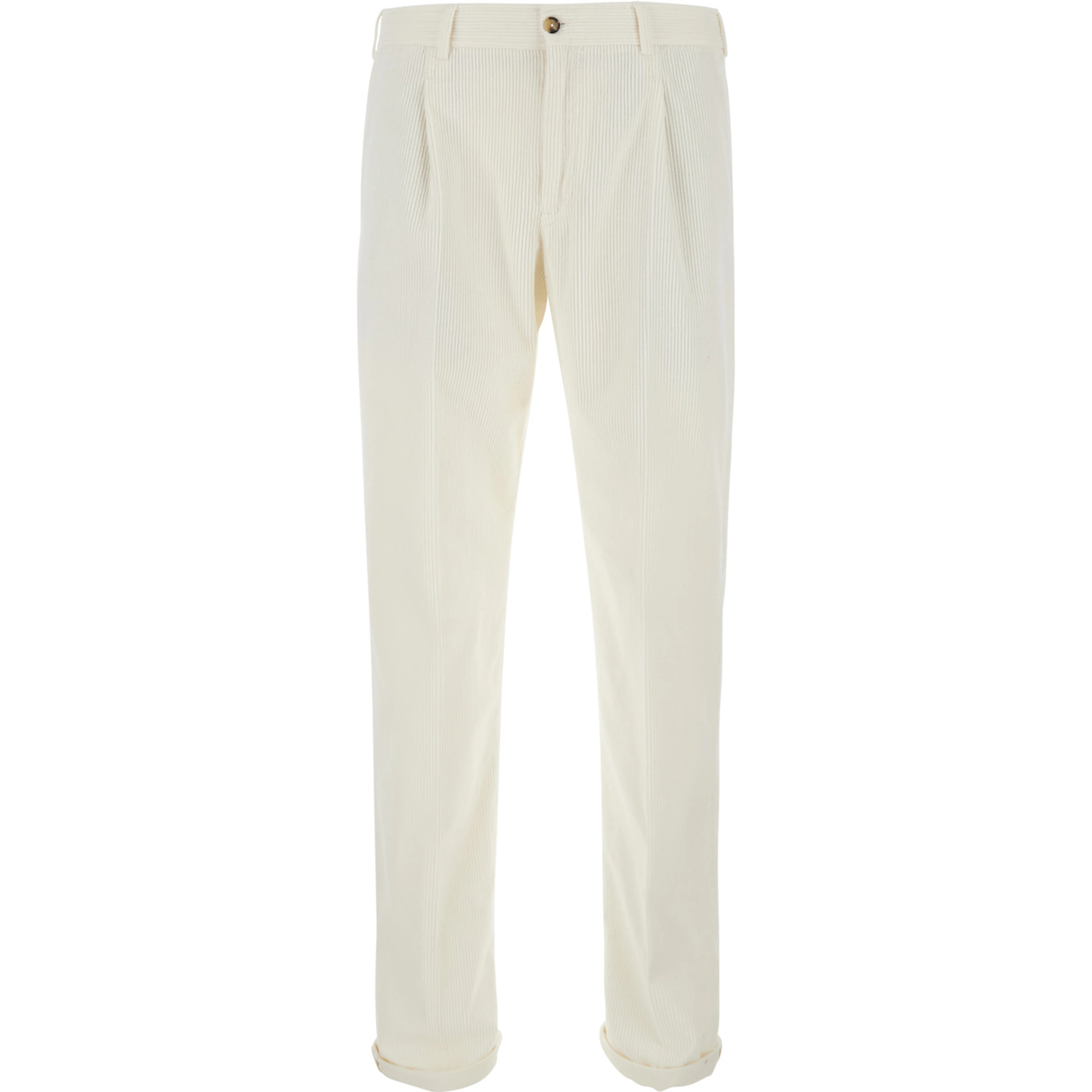 White Chino Pants with Front Pleats and Logo Patch on the Back in Velvet for Men
