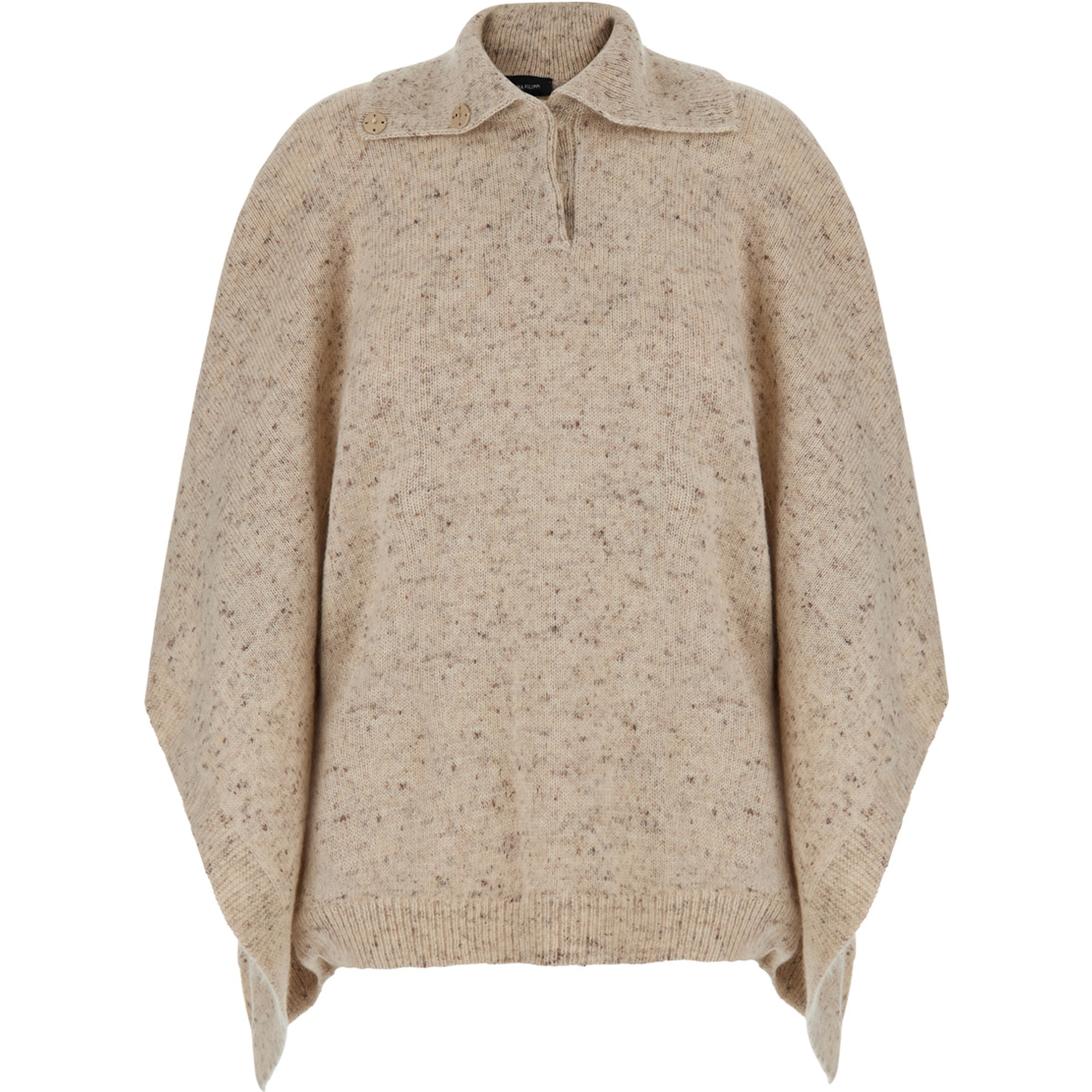 Beige Cape with wide collar and button in Blend wool for women