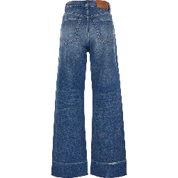 Blue Jeans with Logo Patch on the Back and Faded Effect in Denim for Women