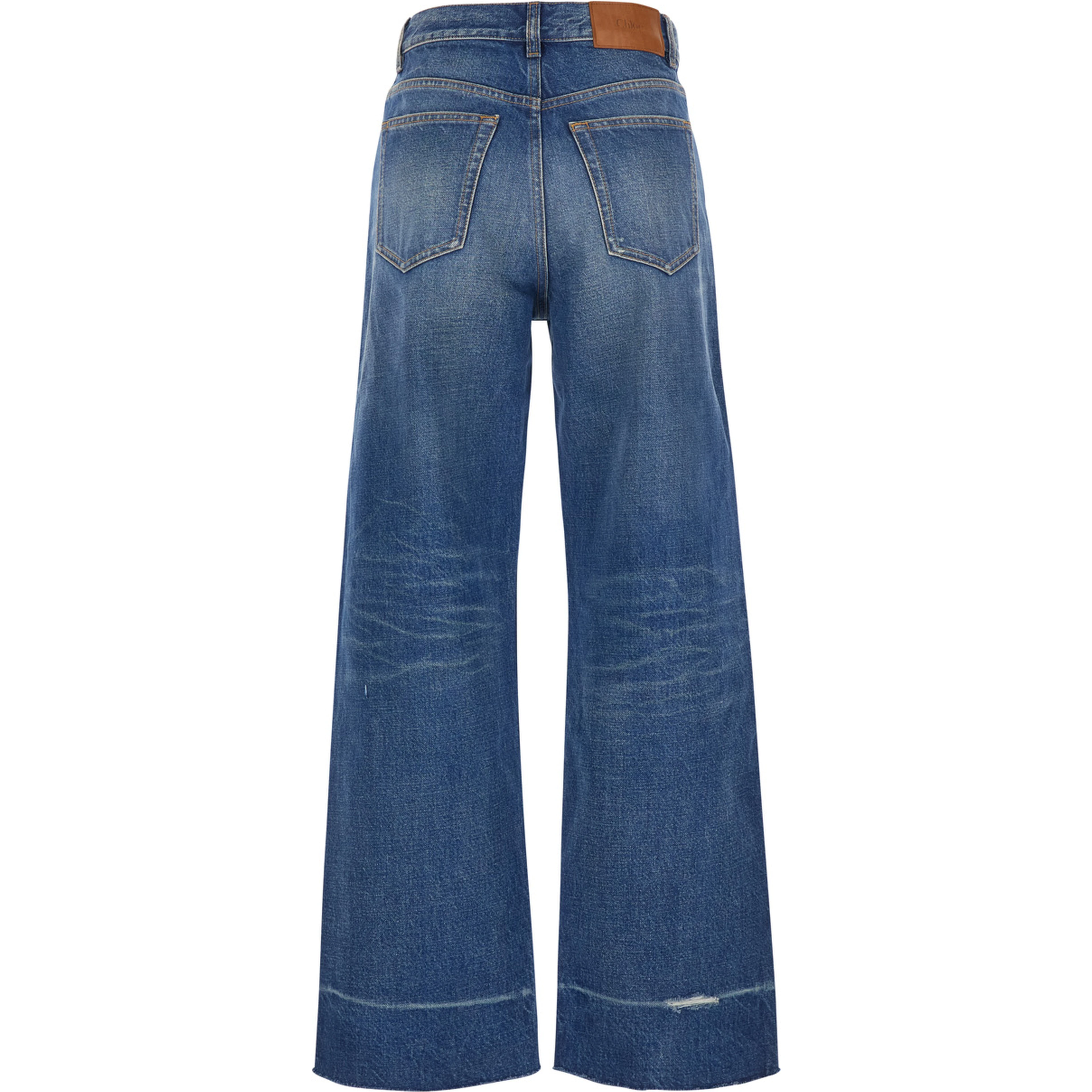 Blue Jeans with Logo Patch on the Back and Faded Effect in Denim for Women