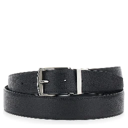 Black reversible belt in Grained leather for men