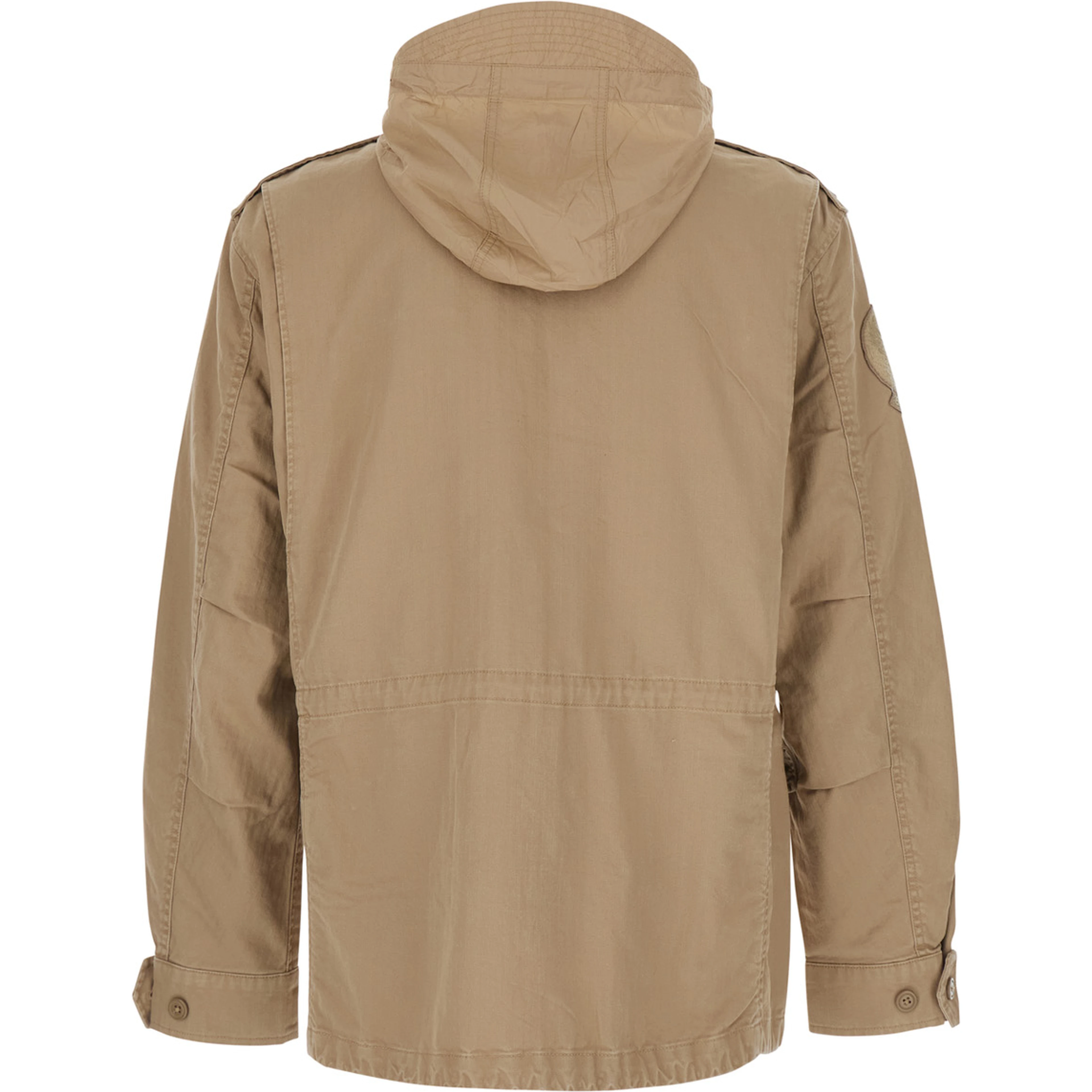 Brown Jacket with removable hood and four flap pockets on the front in cotton for men