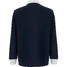Blue Long Sleeve Polo Shirt with logo embroidery on the front and vertical striped detail in cotton for men