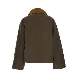 MODERN SPEY green Jacket with wide collar and logo lettering in waxed cotton for women