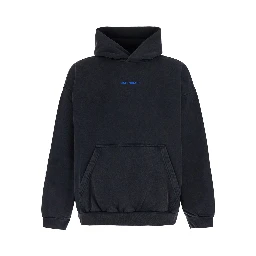 Black hoodie with fixed hood and logo lettering on the front and back in cotton men