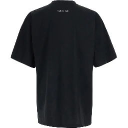 Black Crew Neck T-Shirt with Logo Lettering on Front and Back in Cotton for Men