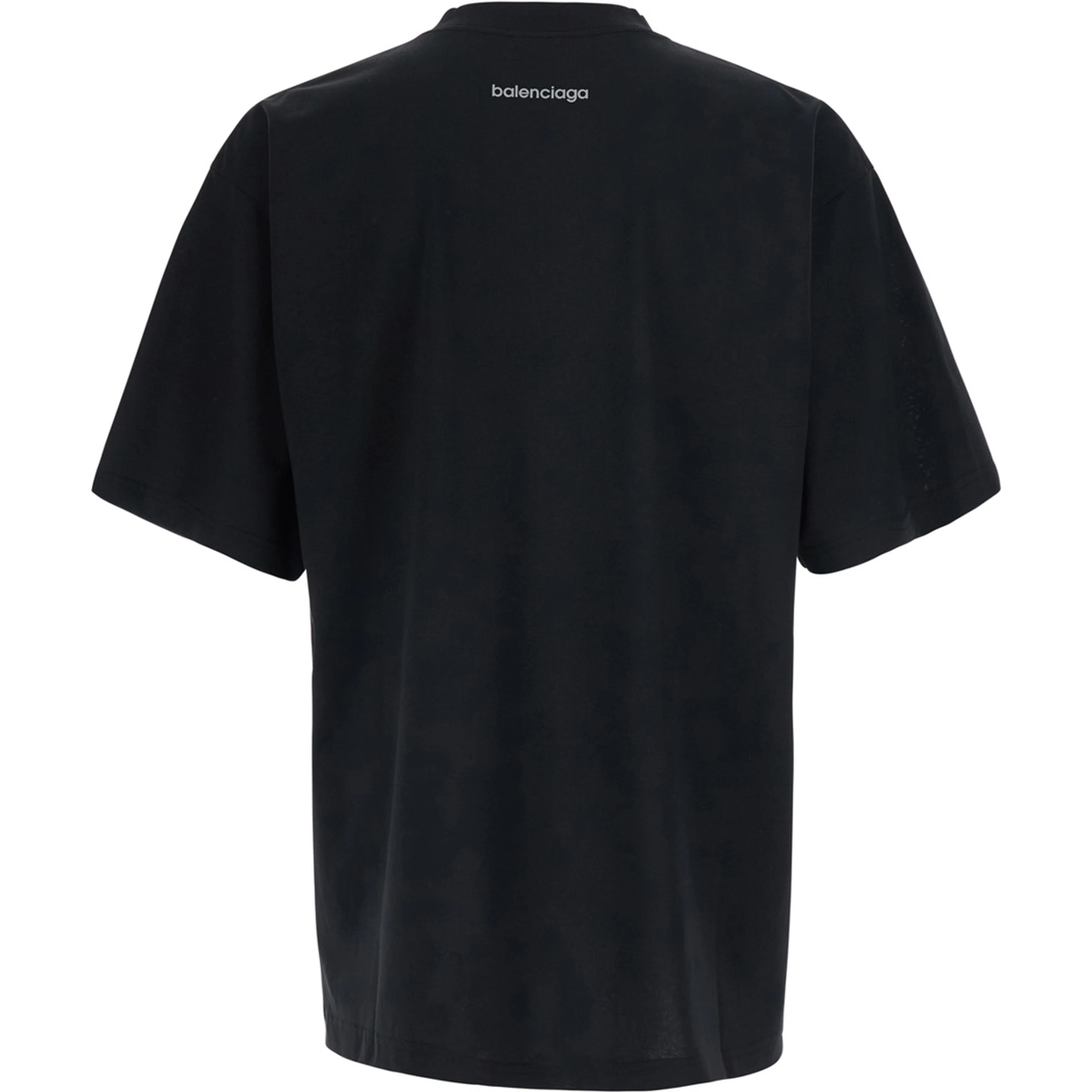 Black Crew Neck T-Shirt with Logo Lettering on Front and Back in Cotton for Men