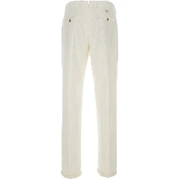 White Chino Pants with Front Pleats and Logo Patch on the Back in Velvet for Men