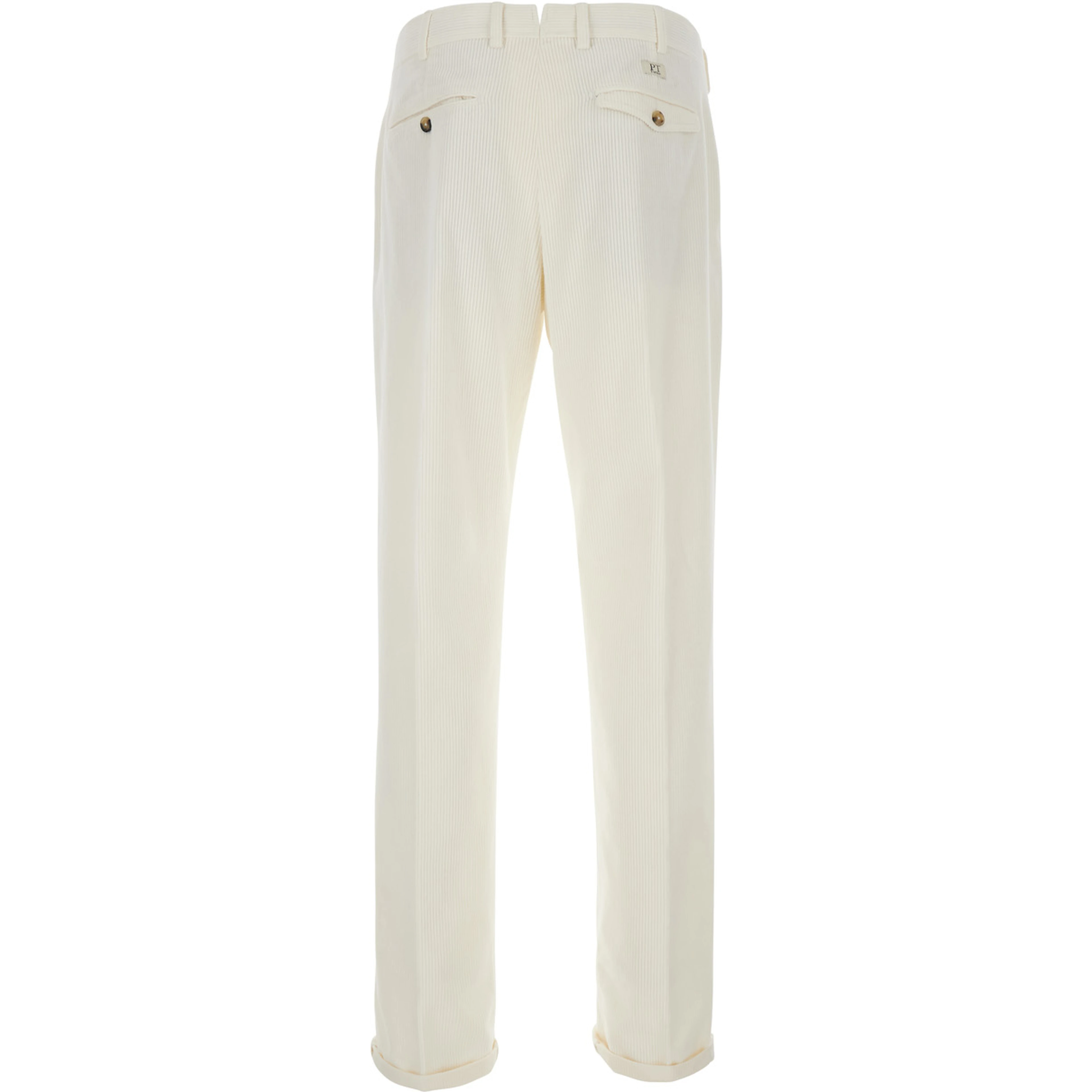 White Chino Pants with Front Pleats and Logo Patch on the Back in Velvet for Men