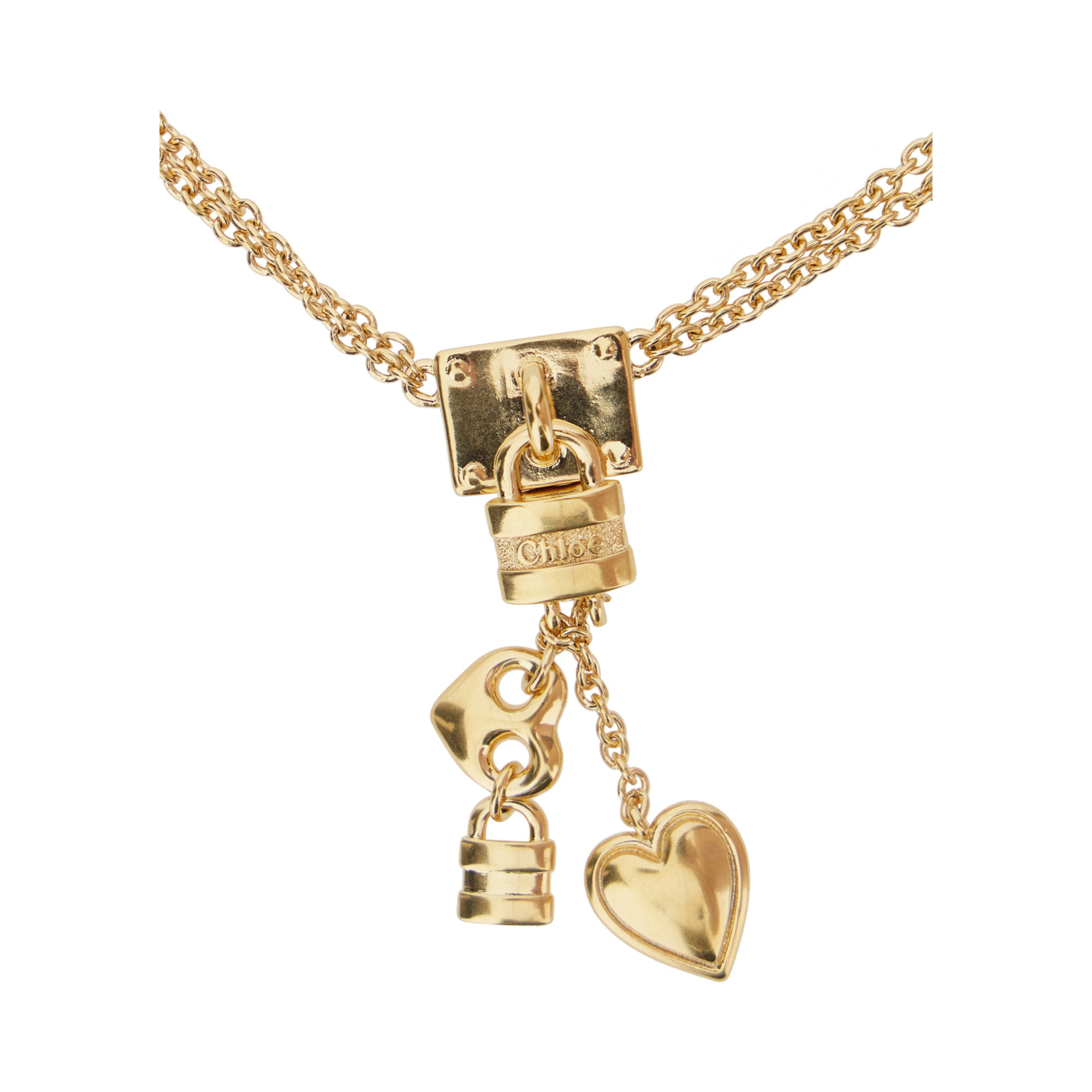 Gold-colored Necklace with Pendant Charms and Chain Design in Brass for Women