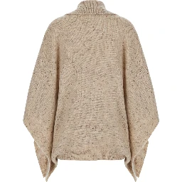 Beige Cape with wide collar and button in Blend wool for women