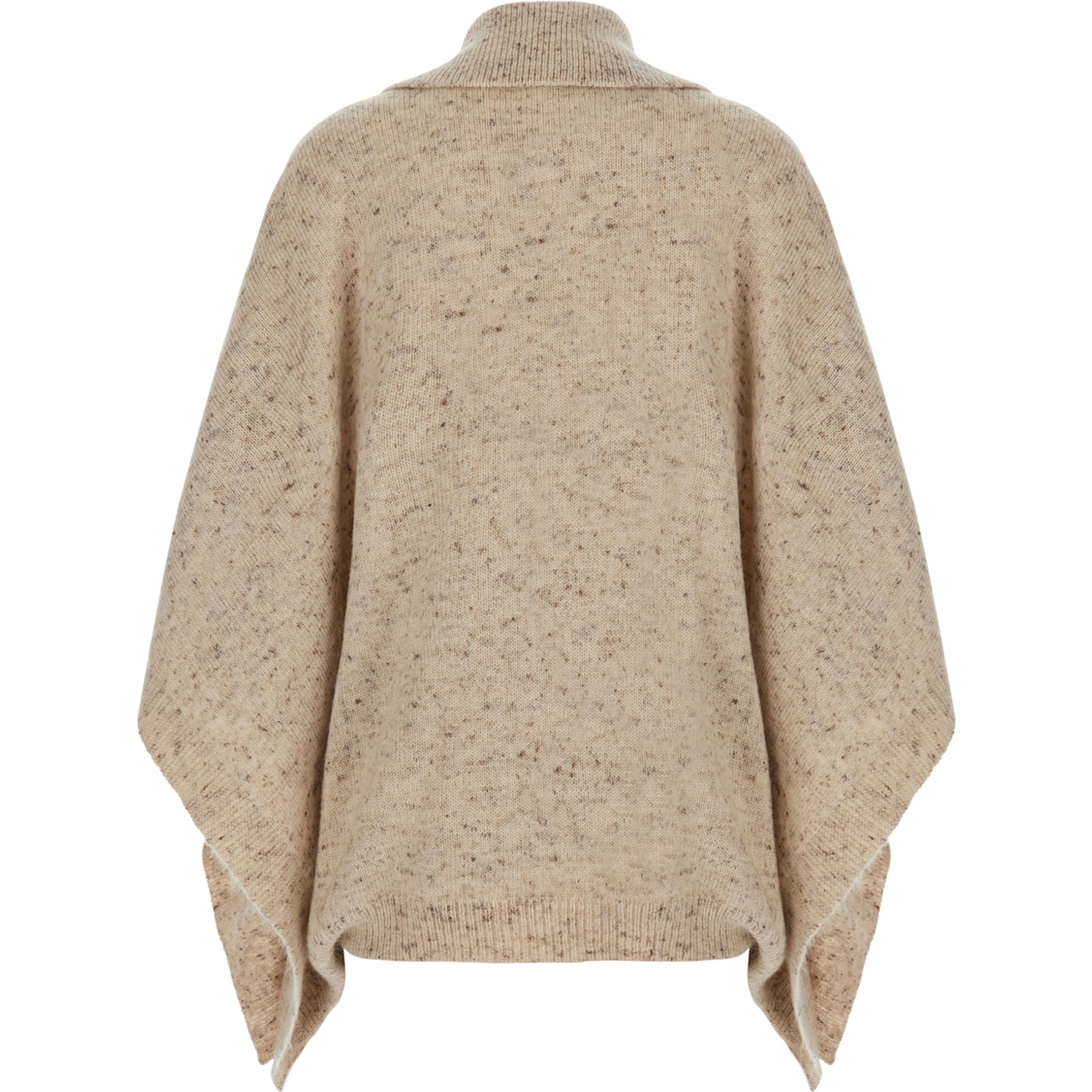 Beige Cape with wide collar and button in Blend wool for women