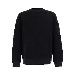 black Sweatshirt with round neck and logo patch on the sleeve in cotton for men