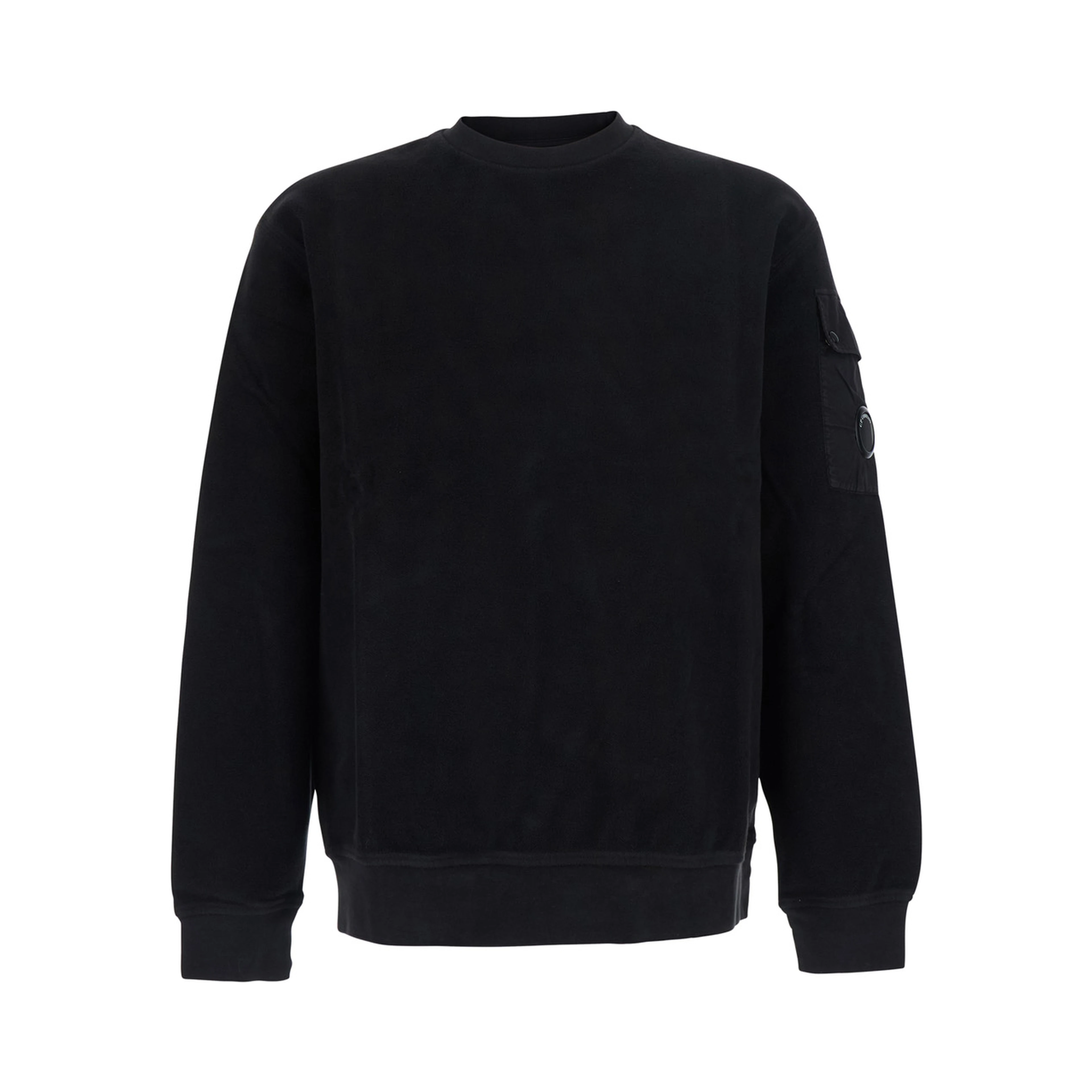 black Sweatshirt with round neck and logo patch on the sleeve in cotton for men