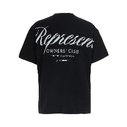 Black Crew neck T-shirt with logo lettering on front and back in cotton for men