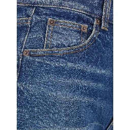 Blue Jeans with Logo Patch on the Back and Faded Effect in Denim for Women