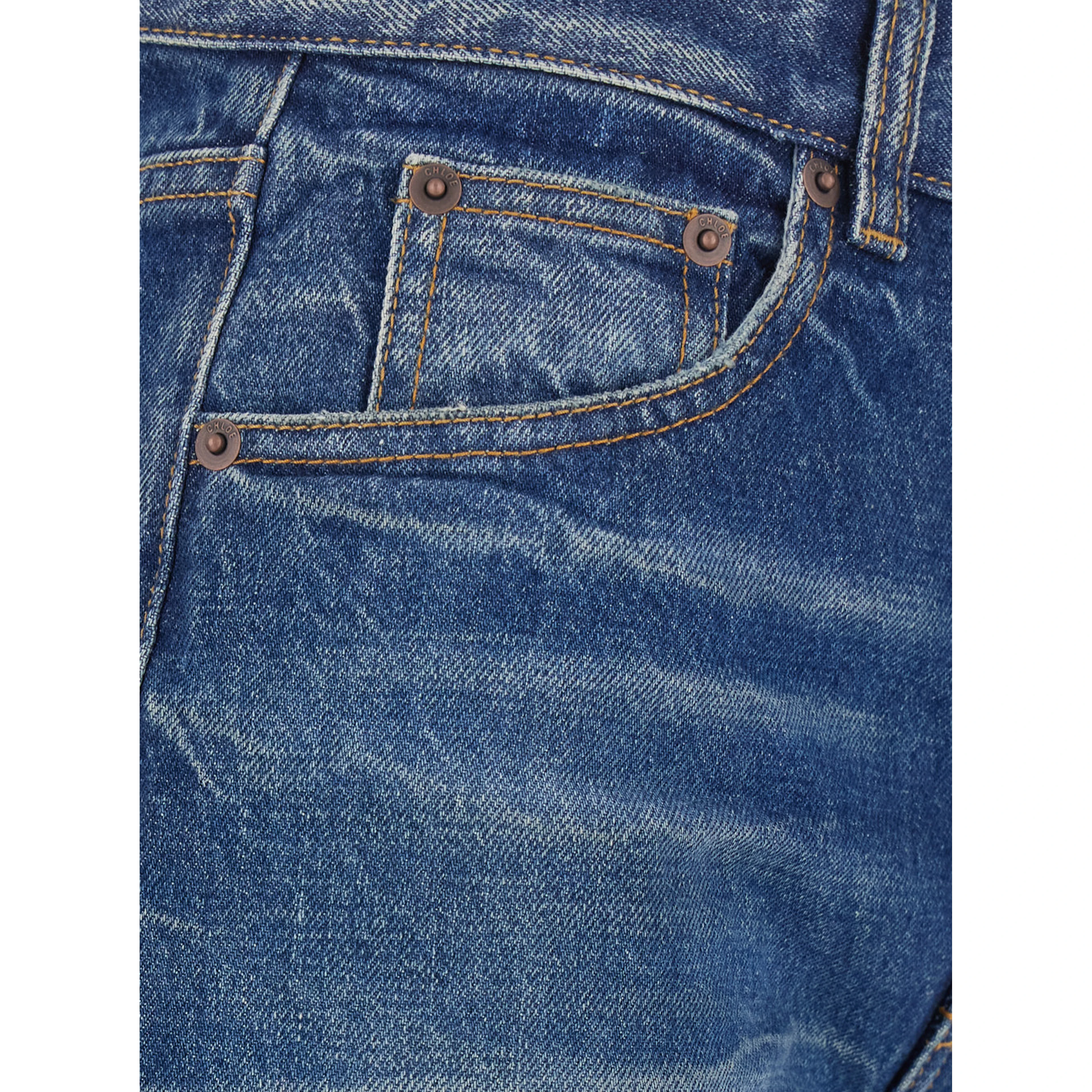 Blue Jeans with Logo Patch on the Back and Faded Effect in Denim for Women