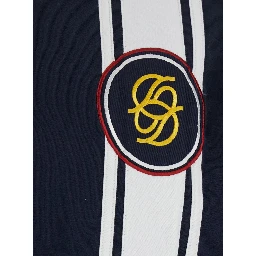 Blue Long Sleeve Polo Shirt with logo embroidery on the front and vertical striped detail in cotton for men