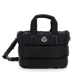 Handbag Karadoc Mini with Adjustable and Removable Shoulder Strap and Logo Patch on the Front in Black Tech Fabric for Women