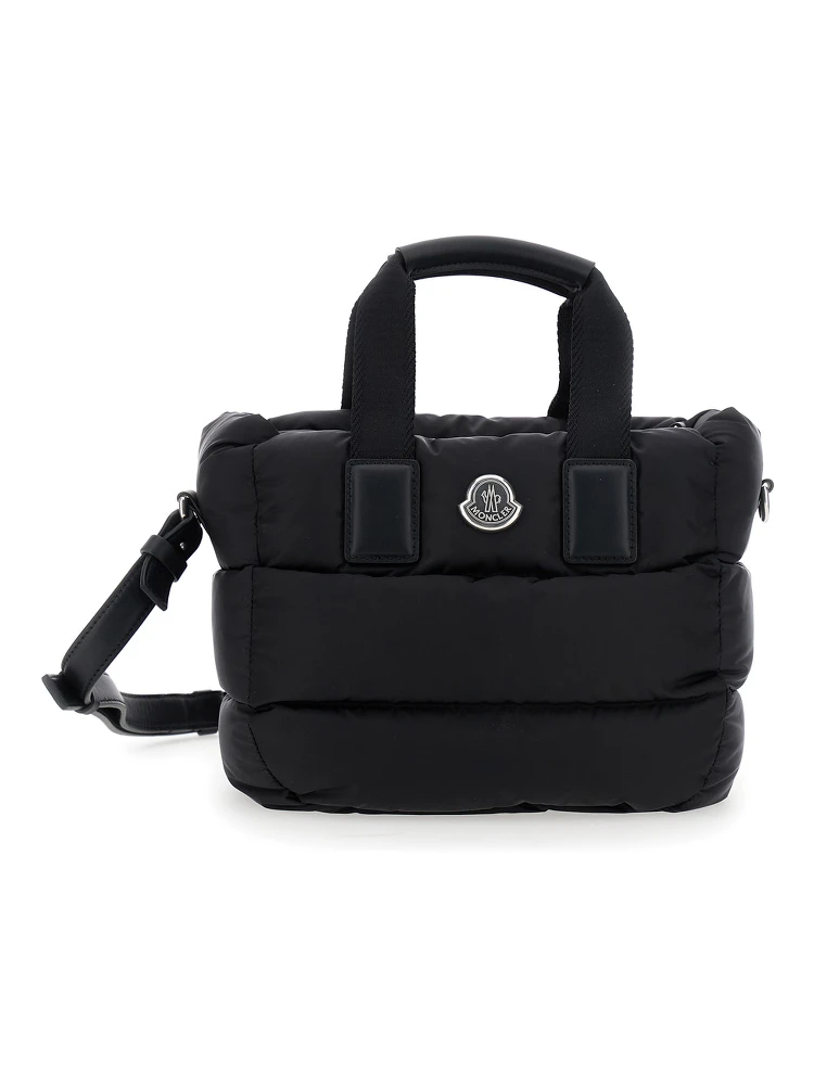 Handbag Karadoc Mini with Adjustable and Removable Shoulder Strap and Logo Patch on the Front in Black Tech Fabric for Women