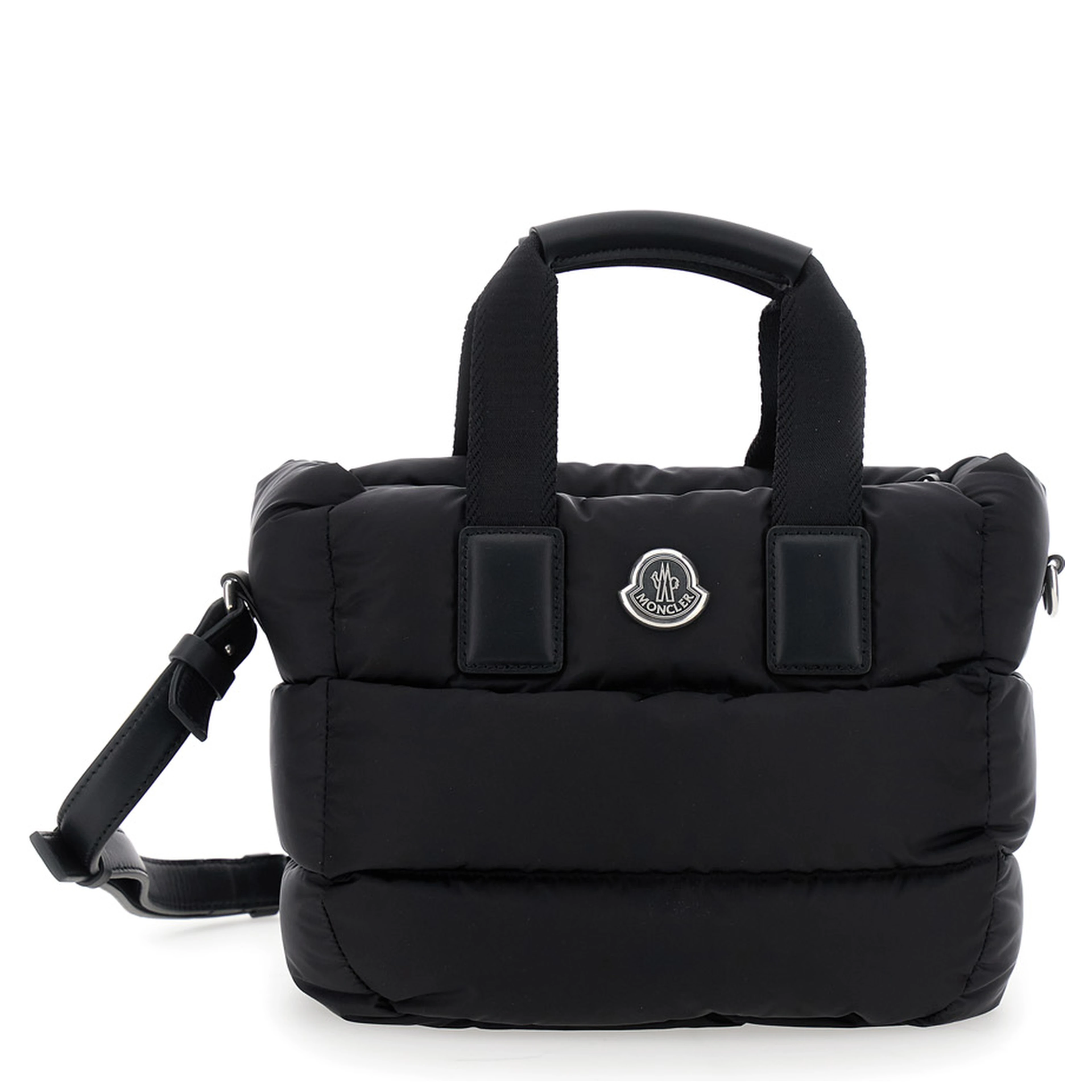 Handbag Karadoc Mini with Adjustable and Removable Shoulder Strap and Logo Patch on the Front in Black Tech Fabric for Women