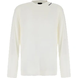 white Long Sleeve T-shirt with logo on the collar in modal for men