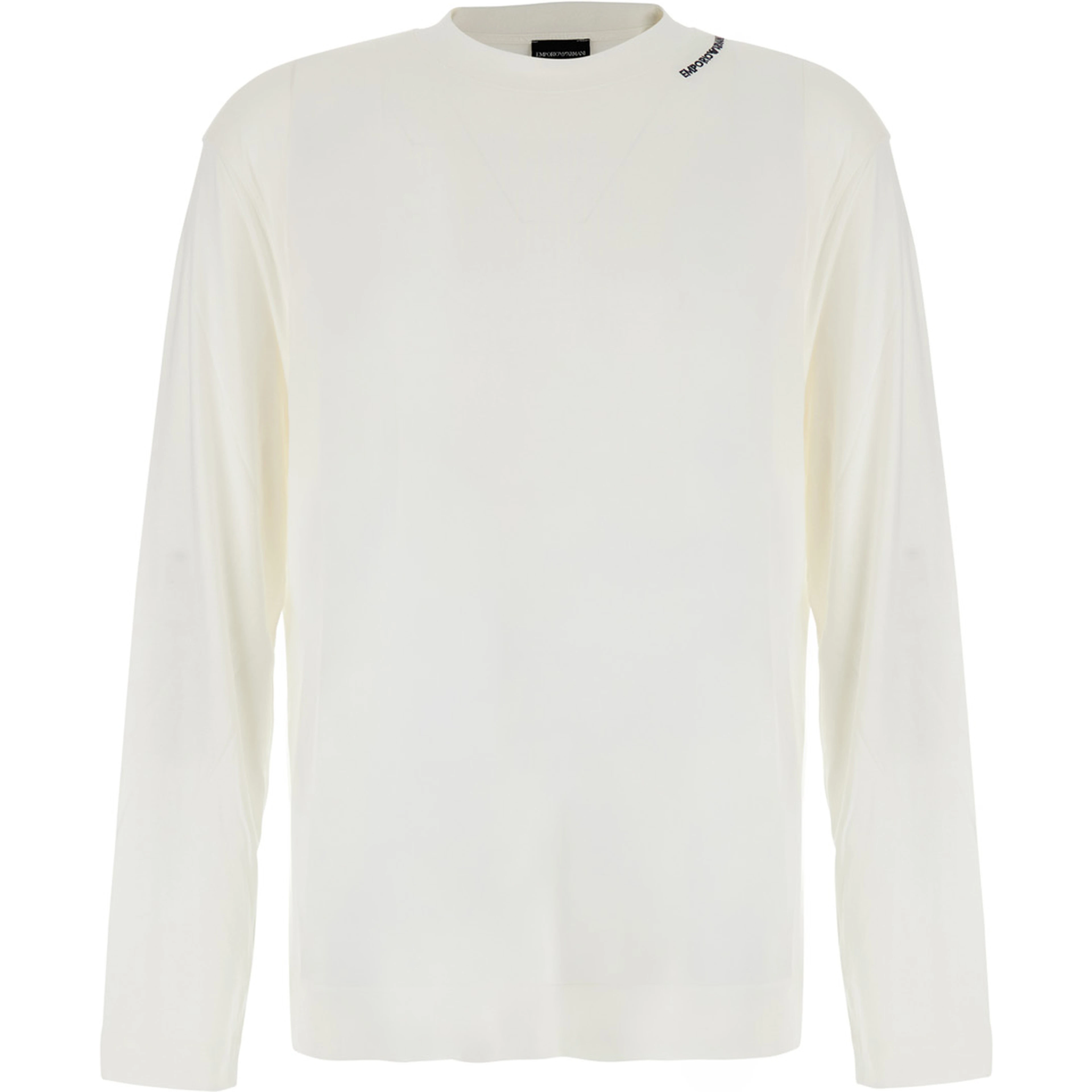 white Long Sleeve T-shirt with logo on the collar in modal for men