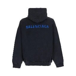 Black hoodie with fixed hood and logo lettering on the front and back in cotton men
