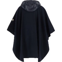 Blue Cape with Removable Hood and Front Belt in Tech Fabric for Women