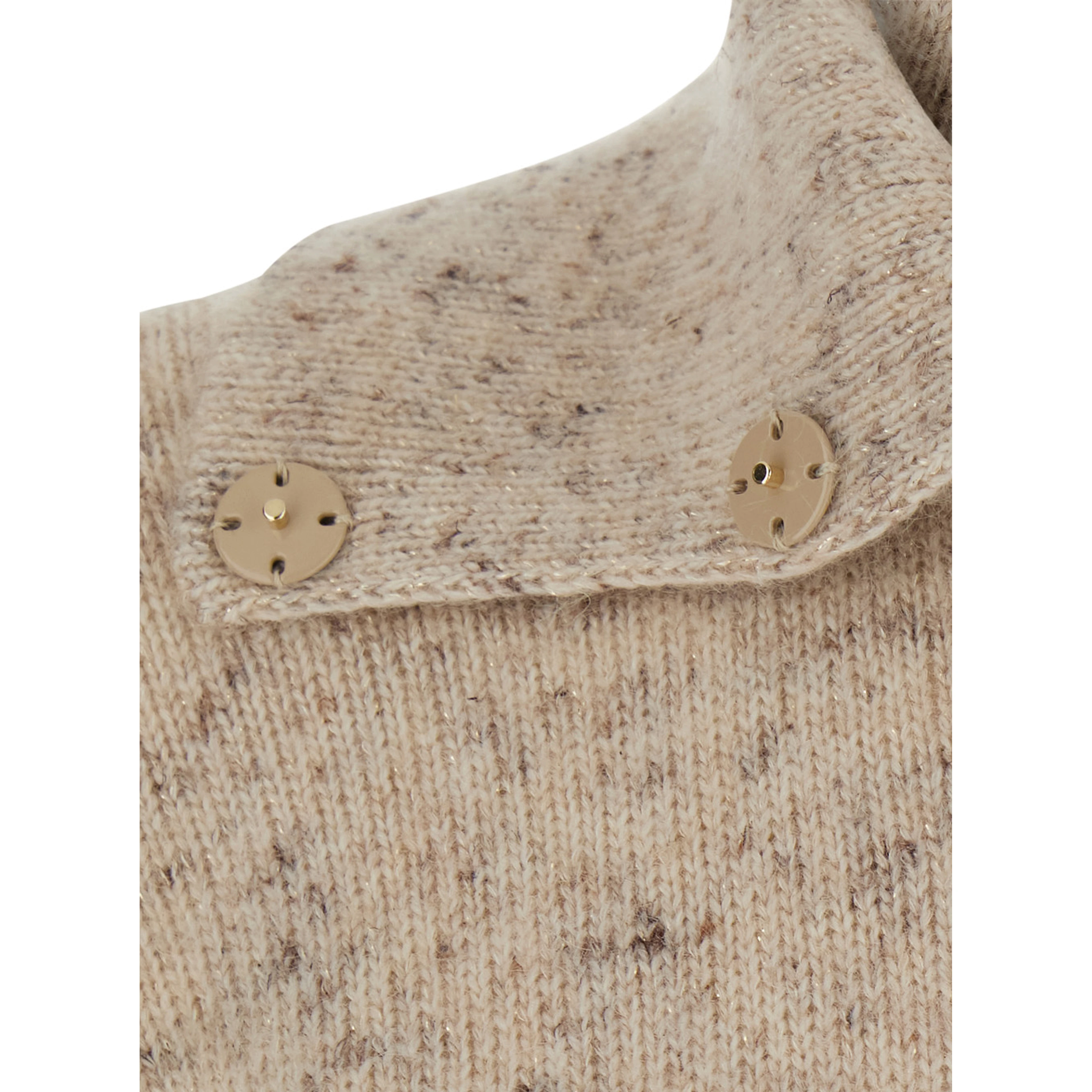 Beige Cape with wide collar and button in Blend wool for women