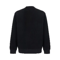 black Sweatshirt with round neck and logo patch on the sleeve in cotton for men