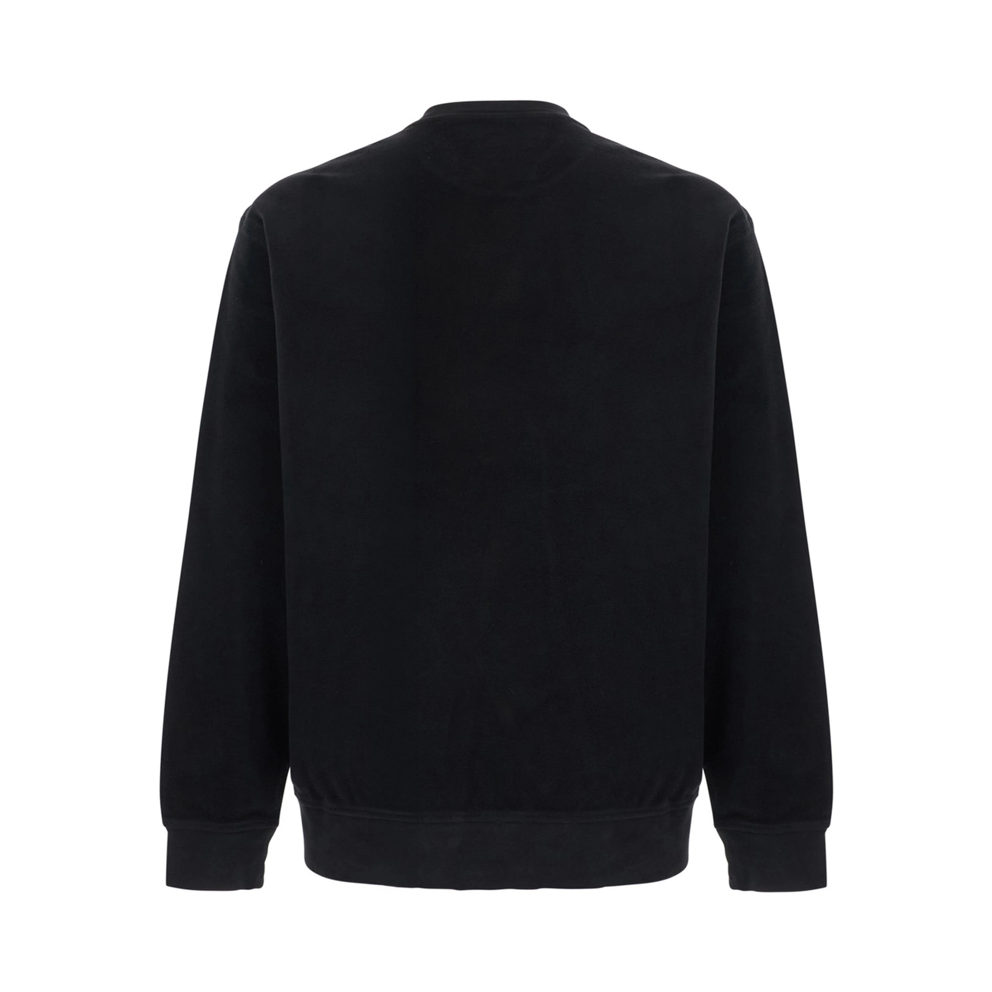black Sweatshirt with round neck and logo patch on the sleeve in cotton for men