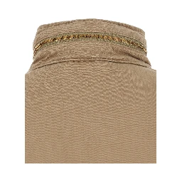 Brown Jacket with removable hood and four flap pockets on the front in cotton for men