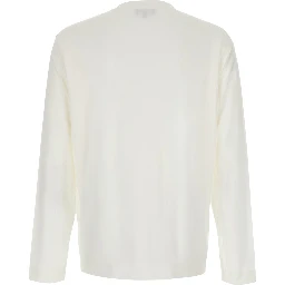 white Long Sleeve T-shirt with logo on the collar in modal for men