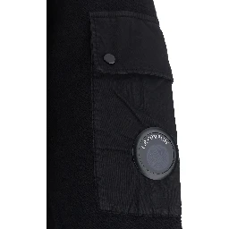 black Sweatshirt with round neck and logo patch on the sleeve in cotton for men