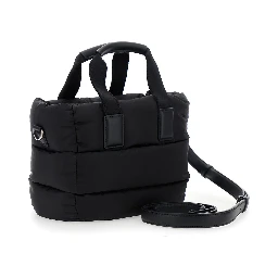 Handbag Karadoc Mini with Adjustable and Removable Shoulder Strap and Logo Patch on the Front in Black Tech Fabric for Women