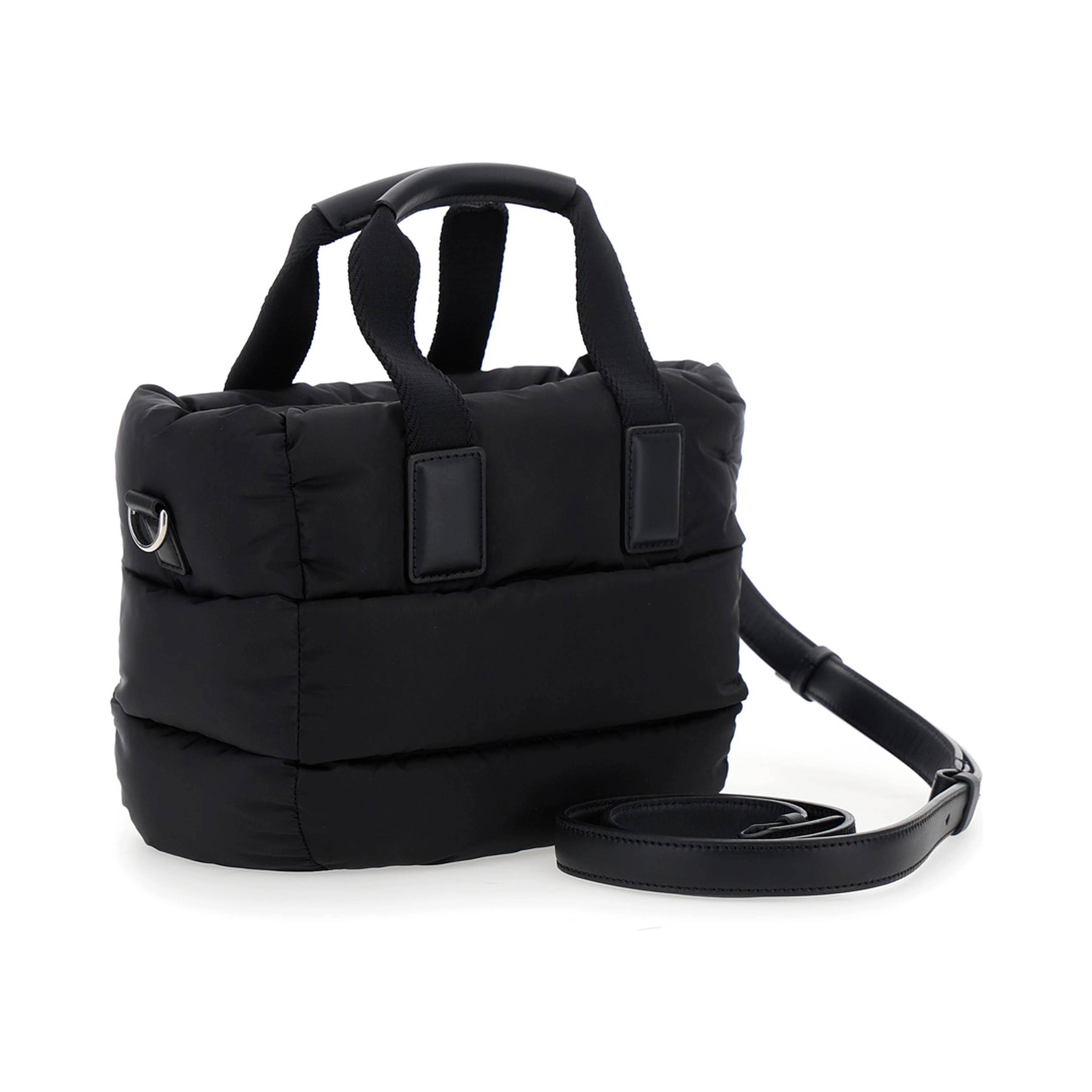 Handbag Karadoc Mini with Adjustable and Removable Shoulder Strap and Logo Patch on the Front in Black Tech Fabric for Women
