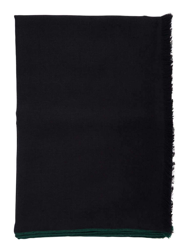 black scarf with tone-on-tone GG all-over motif in wool and silk blend for men
