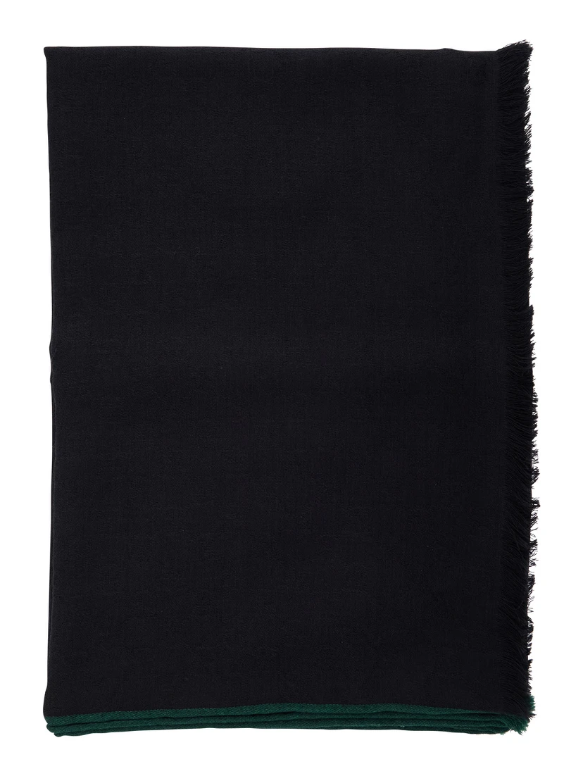 black scarf with tone-on-tone GG all-over motif in wool and silk blend for men