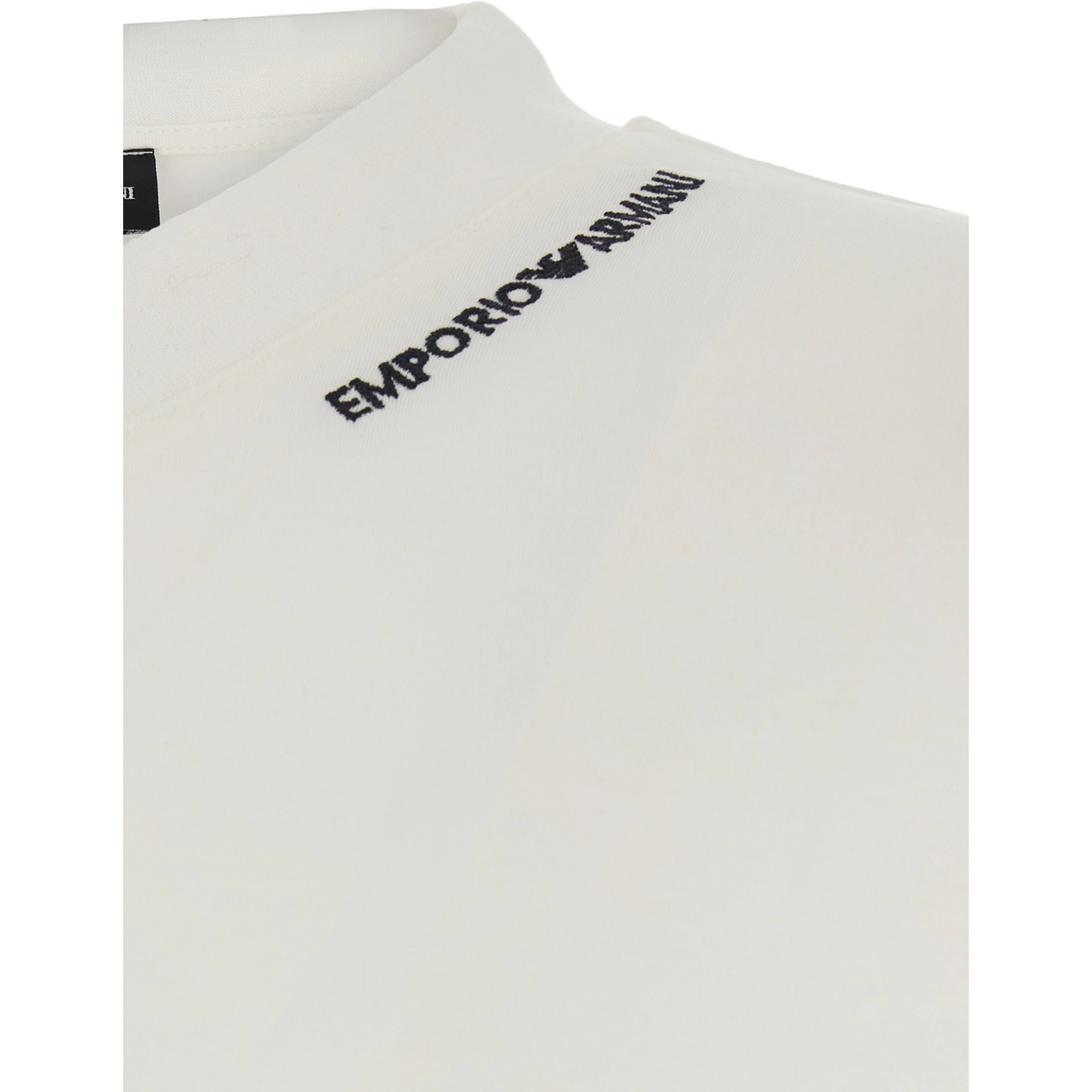 white Long Sleeve T-shirt with logo on the collar in modal for men