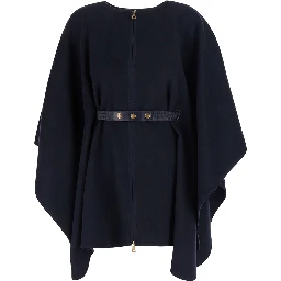 Blue Cape with Removable Hood and Front Belt in Tech Fabric for Women
