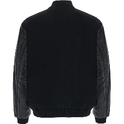 Black Varsity jacket with logo patch on the chest in leather and wool Men
